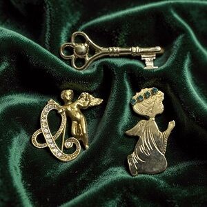 Gold and Silver Angel Brooch Set